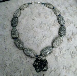 NWOT Beaded Stone Necklace with Rose Charm